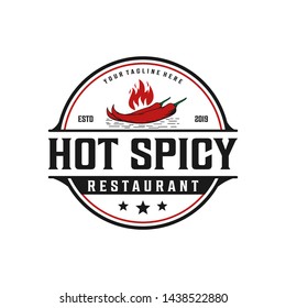 Chili, spicy, sauce badge vintage, restaurant logo