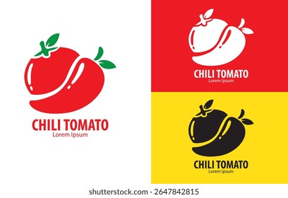 logotipo de tomate chili, design vetorial, comida apimentada, molho, fresco, jalapeno, símbolo, logotipo da empresa, agricultura, negócio de alimentos.