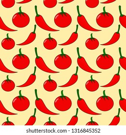 Chili tomato seamless pattern with yellow background