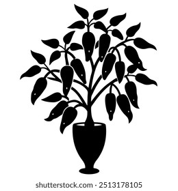 Chili tree on vase silhouette vector illustration  are editable and printable