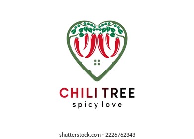 Chili tree vector illustration logo design with creative love concept