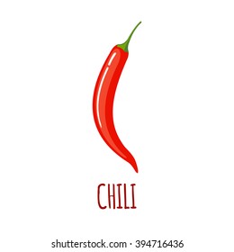 Chili vector icon in flat style. Isolated object. Vegetable from the garden. Organic food. Vector illustration. 