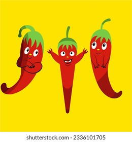 chili vector icon or logo bundle with cheerful expression, yellow backgound, suitable for content icon or logo, character, icon logo, children's clothing design, chili shop logo, vegetable shop