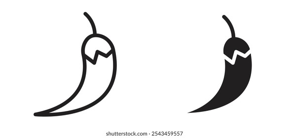 Chili vector icon set in black.