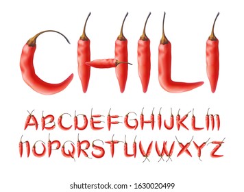 Chili vegetable realistic vector alphabet