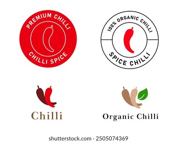 chili vegetable spice spicy food ingredient condiment seasoning hot label design icon logo collection