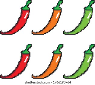 chili-pepper pixel art icon. flat illustration of chili-pepper - vector icon for spicy, chili, hot sauce, spicy cuisine. chili-pepper dot pixel art illustration