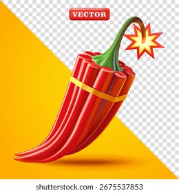 Foguetes em forma de chili, com fusíveis de foguete ativos, vetor 3d. Adequado para publicidade e alimentos