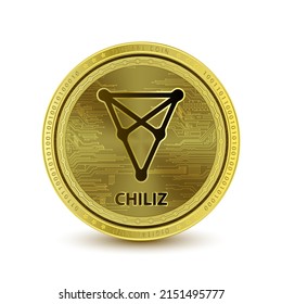 Chiliz (CHZ) coin isolated on white background. Cryptocurrency blockchain (crypto currency) digital currency alternative currency. 3D Vector illustration. Symbol of business modern gold, money.