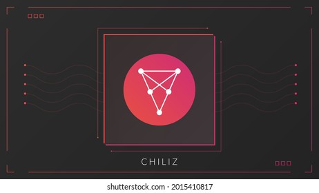 Chiliz criptodivisa color gradiente logo sobre fondo oscuro con decoración de línea delgada.