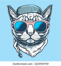 Chill abstract cat vintage and retro theme portrait. art of cat face. NFT style cat character. drawing of cat face illustration. Groovy theme style. bright and eye cathing color vector. modern kitty