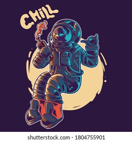 Chill astronaut. Astronaut drinking illustration