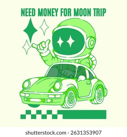 Chill Astronaut Driving a Classic Car for Streetwear T-shirt and Poster Art Design 
