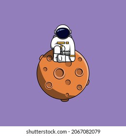 Chill astronaut sitting in the moon cartoon vector illustration