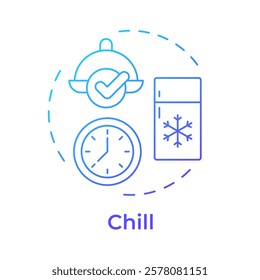 Chill blue gradient concept icon. Food freezer, equipment. Products preservation, safety. Round shape line illustration. Abstract idea. Graphic design. Easy to use in infographic, presentation