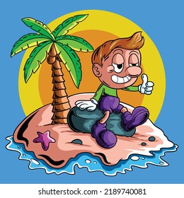 Chill boy at the sunset beach summer