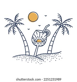 Chill with Cocktail Drink on the Beach Summer Holiday Diseño de Monoline para ropa