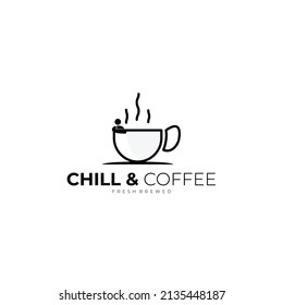 Chill and coffee logo design inspiration. Coffee shop line art logo template. Vector Illustration