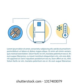 Chill concept linear illustration. Food processing, handling. Article, brochure, magazine page. Refrigerator. Thin line icons with text. Print design. Vector isolated outline drawing