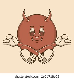 Chill devil character sitting calmly, perfect for fun casual t shirt graphic design