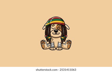 Cão frio com dreadlocks e um gorro colorido, relaxado