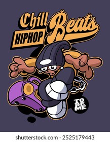 Chill Hiphop Bate Design de Ilustração de Desenho Animado