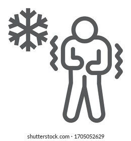 Chill human line icon, flu and covid-19, coronavirus symptom sign, vector graphics, a linear icon on a white background, eps 10