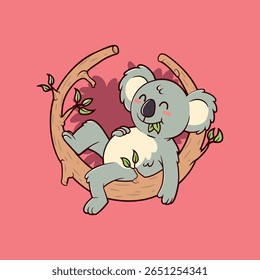 Chill Koala Character Relaxing on a Tree Branch vector illustration. Mascot, Animal design concept.