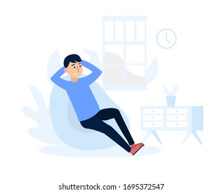 Chill man at home flat design