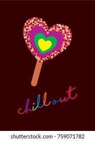 chill out greeting card with heart shape popsicle