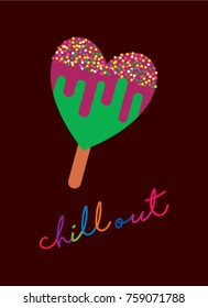 chill out greeting card with heart shape popsicle