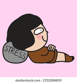 Chill Out lady Lying On Stress Concept Cartoon Character illustration