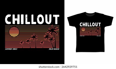Relaxe com vetor desenhado à mão da arte da linha da palmeira, pronto para imprimir em t-shirt e outros usos