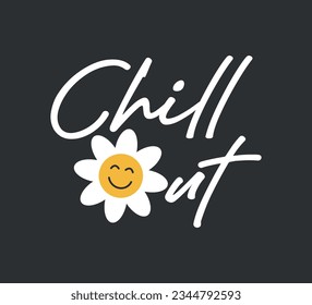 lema chill out con cara sonriente, diseño vectorial