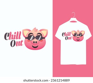 Chill Pig design with hand drawn vector heart for kids t-shirt print. Vector design for textile and industrial products  Cute Cartoon Animal Back View Illustration