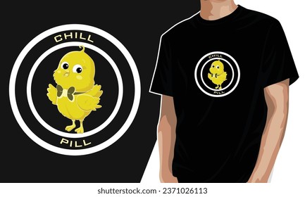 chill pill text with beautiful yellow chick t-shirt design