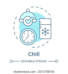 Chill soft blue concept icon. Food freezer, equipment. Products preservation, safety. Round shape line illustration. Abstract idea. Graphic design. Easy to use in infographic, presentation