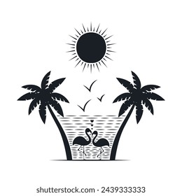 Chill and solitary moment on the beach. Editable, resizable, vector illustration.
