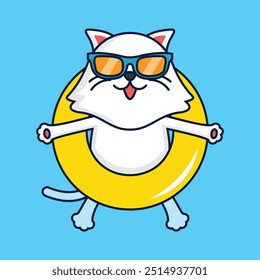 Chill Swimming Cat, I made it on May 12, 2020, from a sketch on paper that I digitized in Adobe Illustrator with resolution 9613x9613 Pixels