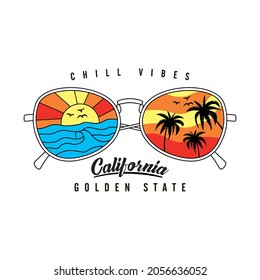 Chill Vibes. California, Golden State. Draw and text, sublimation design and Vector T-shirt fashion design.