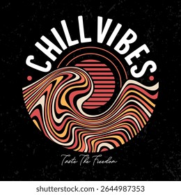 Chill vibes line art illustration, ready for print on paper poster, t-shirt and other uses.
