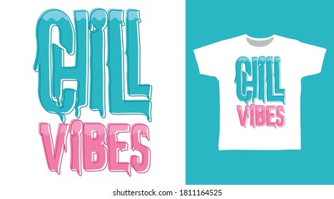 Chill Vibes Typography And Palm Illustration For Print On Tee.