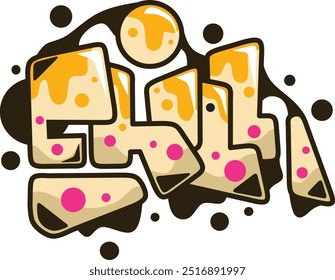Ilustración de etiqueta engomada de texto de graffiti de palabra fría