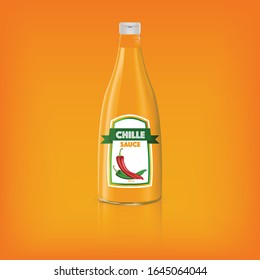 chille sauce bottle on a orange background. Vector illustration.