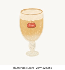 Chilled frothy beer in a luxurious glass, vector illustration.