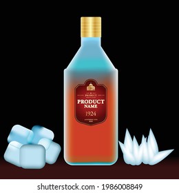 Chilled whiskey Bottle with different ice shapes 