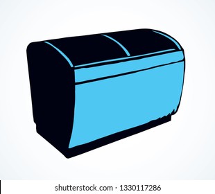 Chiller case icebox door stand on light background. Line black ink hand drawn rack chest box cafe aisle device symbol sign in art modern doodle cartoon style pen on paper space for text. Close up view