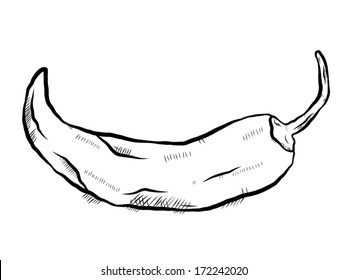 Chilli / Cartoon Vector And Illustration, Black And White, Hand Drawn, Sketch Style, Isolated On White Background.