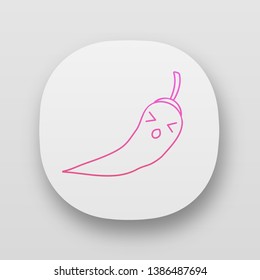 Chilli cute kawaii app character. Persevere vegetable with dizzy face. Funny emoji, emoticon, suffering, surprised. Vector isolated illustration