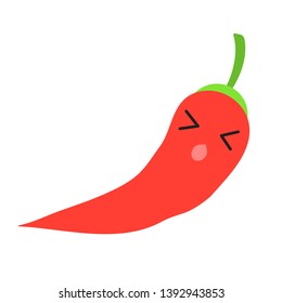 Chilli cute kawaii flat design long shadow character. Persevere vegetable with dizzy face. Funny emoji, emoticon, suffering, surprised. Vector isolated silhouette illustration
